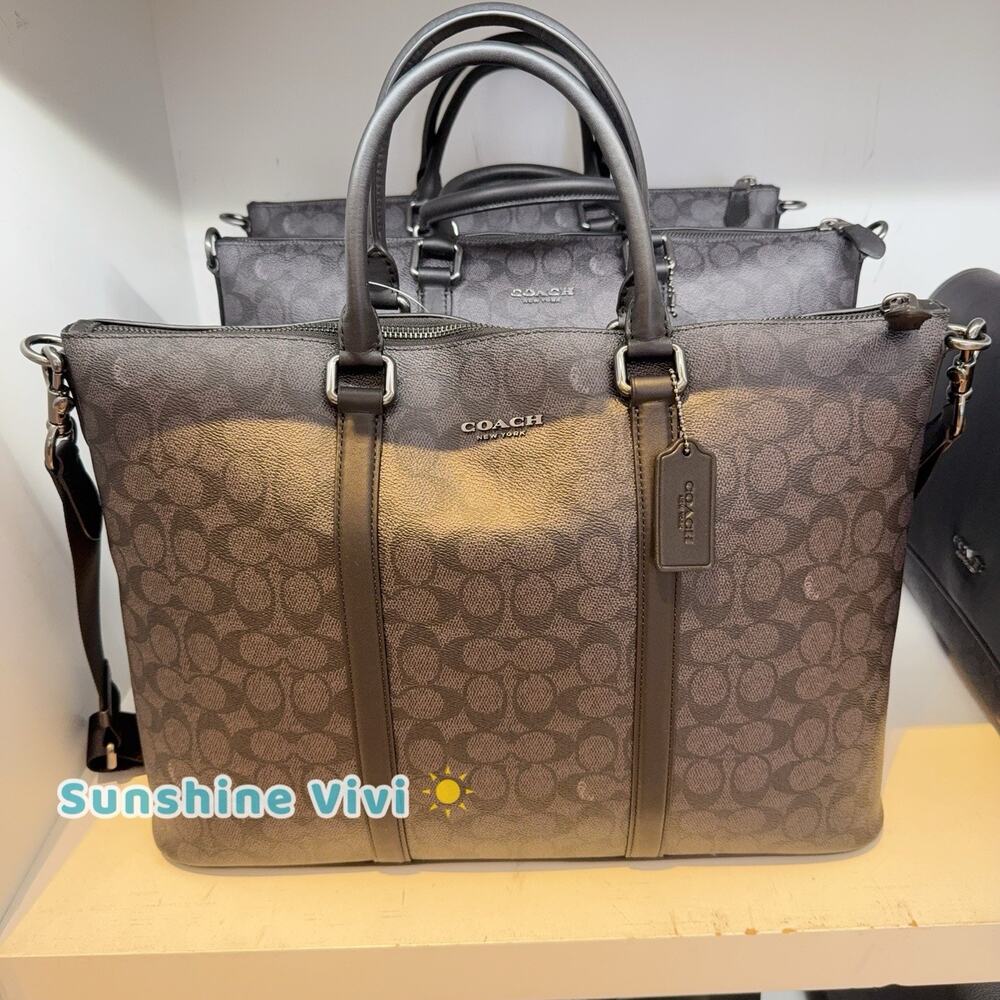 NWT COACH Caleb Work Bag In Signature Canvas CY770 Gunmetal/Charcoal/Black - Picture 1 of 9